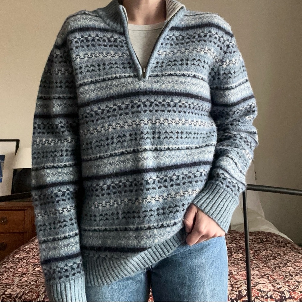 Vintage LL Bean Wool Fairisle Half-Zip Sweater